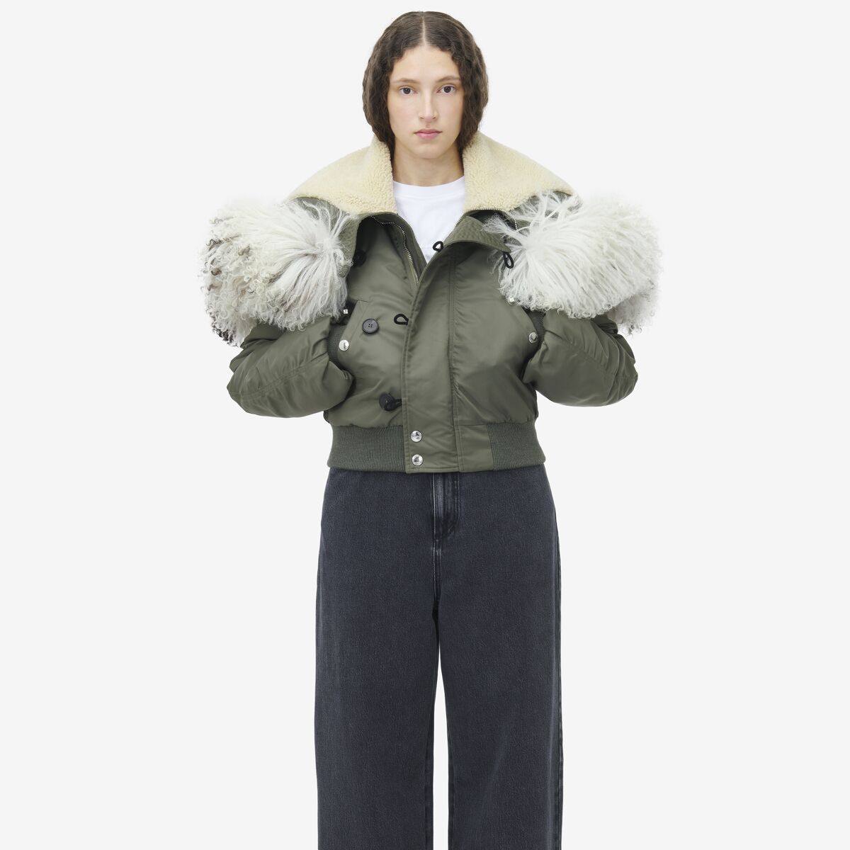 ALEXANDER MCQUEEN - Shearling Collar Bomber Jacket - Item 802279QZAND3048